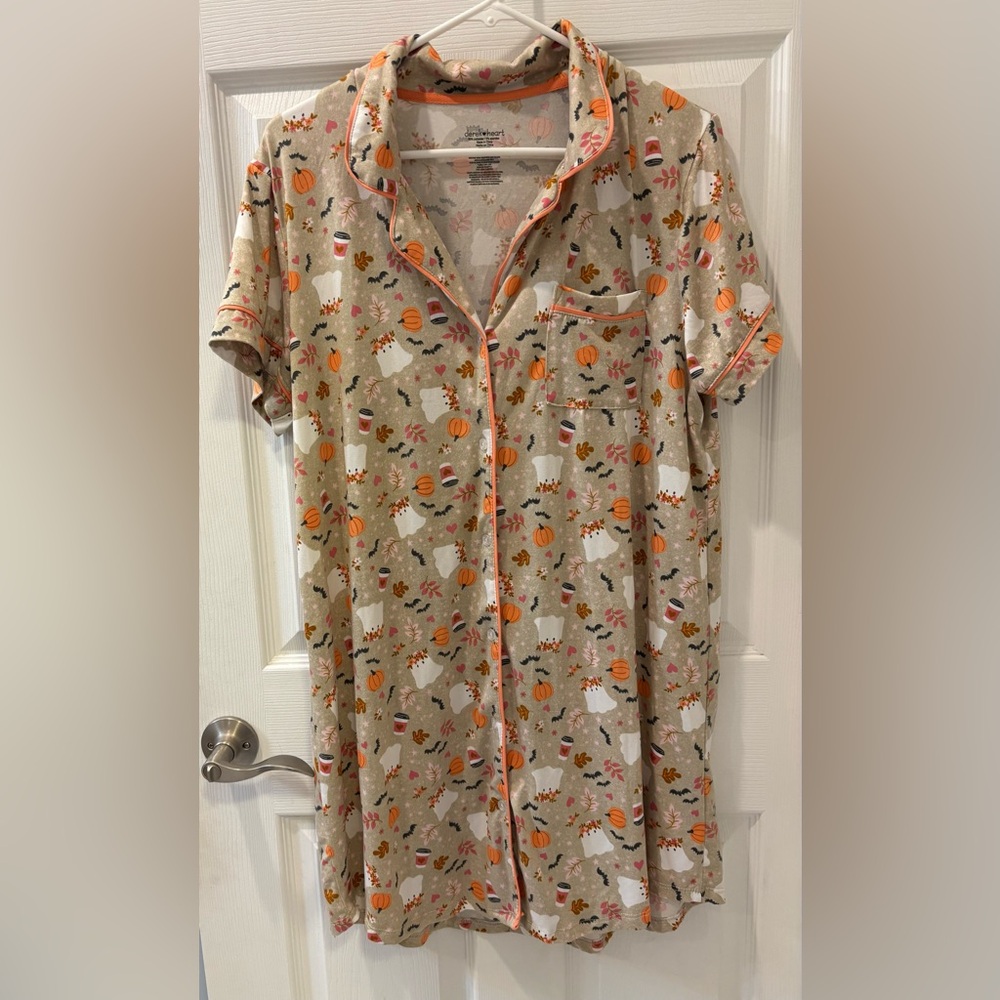 Derek Heart Fall, Ghost, Pumpkin and Coffee Themed Nightshirt